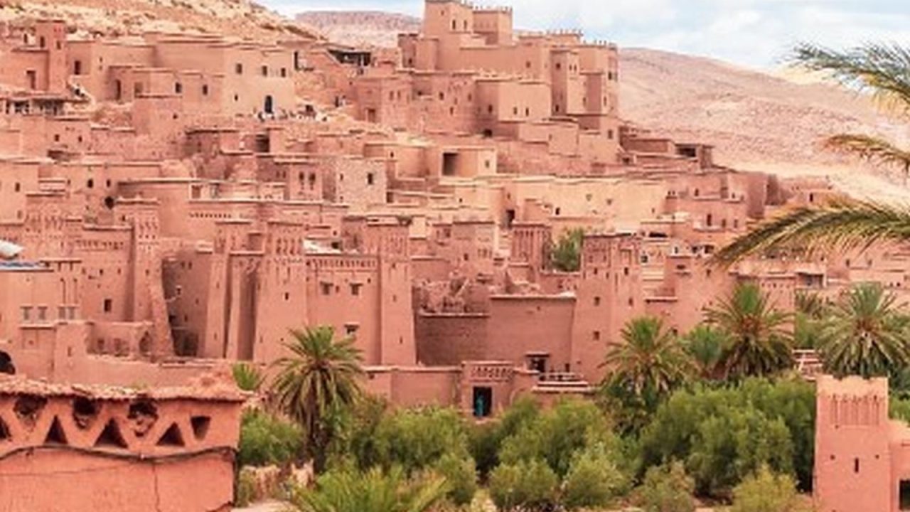 The earthen towers of Ait Ben Haddou ksar rising above the Ounila river