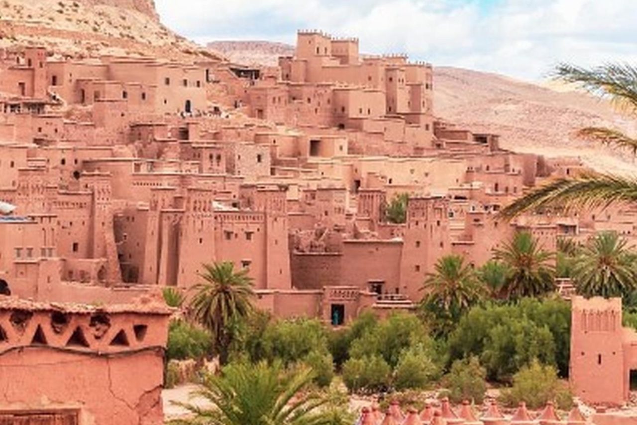 The earthen towers of Ait Ben Haddou ksar rising above the Ounila river